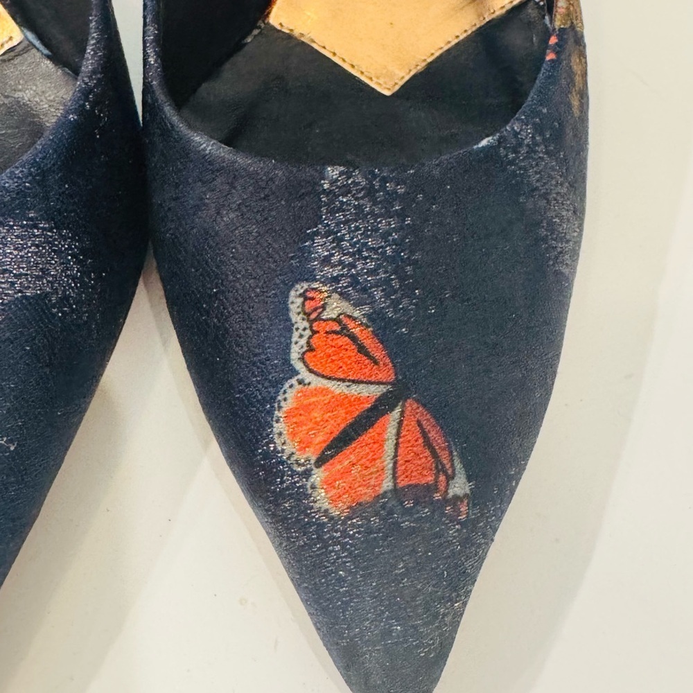 Ted Baker Moniirra Navy Heels with Rose Gold, Butterfly and Floral Design Sz 9.5 - Picture 4 of 10